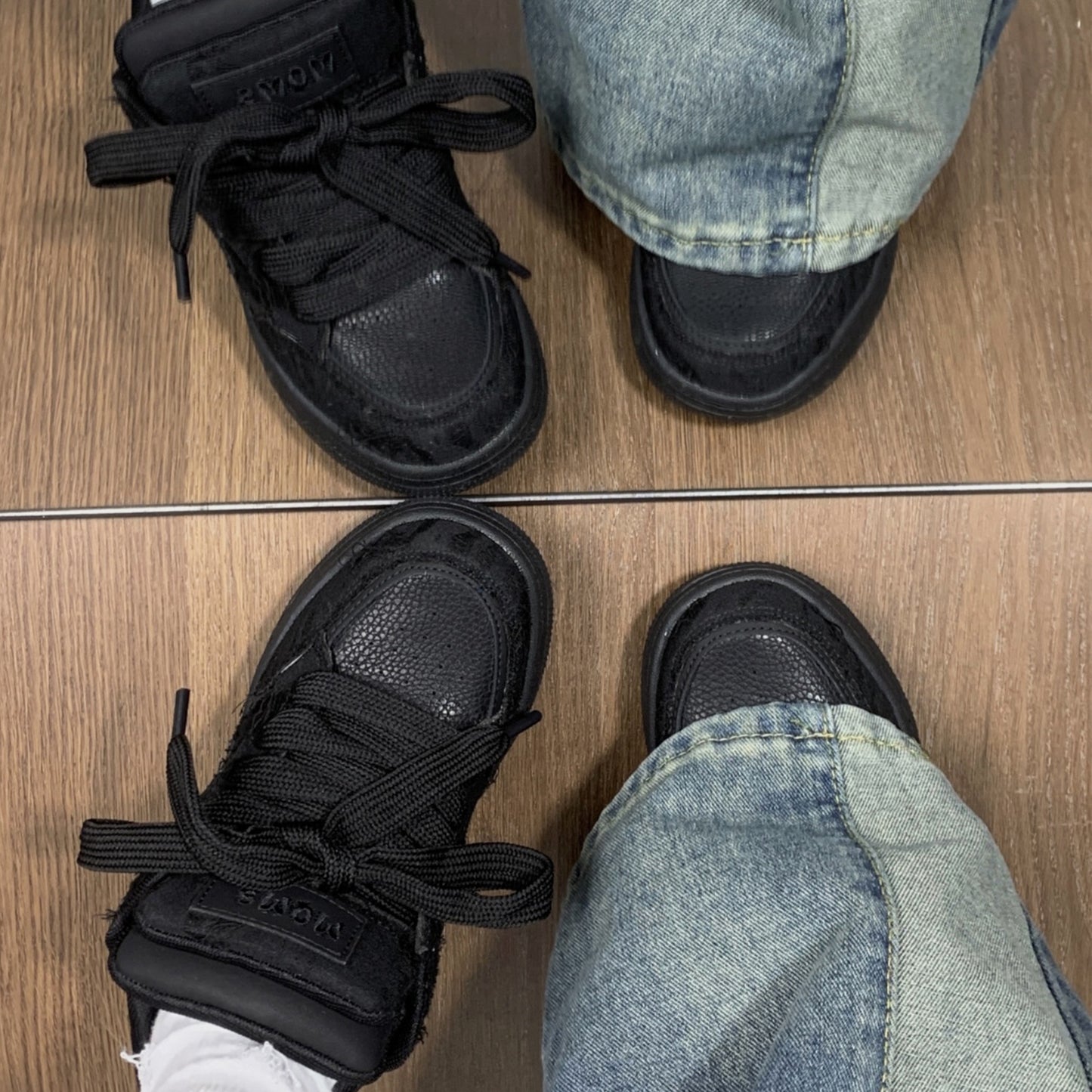 Sneakers Basse Nere Testurizzate - Scarpe da Uomo Stile Street con Suola Spessa e Dettagli in Rilievo