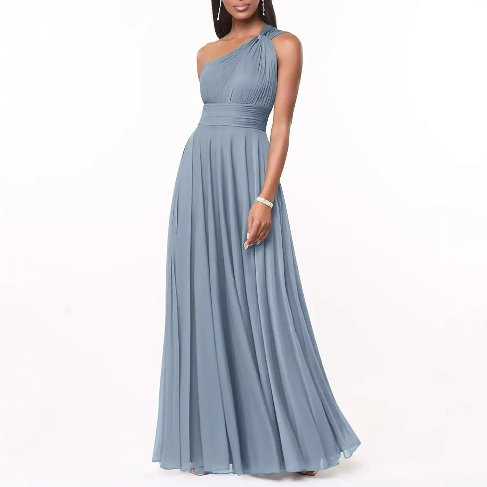 Royal Blue One Shoulder Maxi Dress | Women's Ruched Waist A-Line Formal Evening Gown