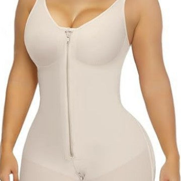 Women's Full Body Shapewear Bodysuit | Tummy Control Butt Lifter Fajas | Zipper Front Lace Hem Waist Trainer Nude Black