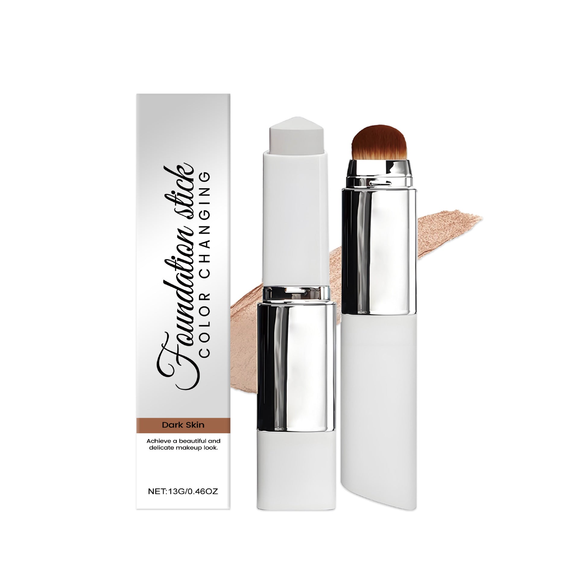 Zephoco Color Changing Foundation Stick Ivory White | 13g Shade Adapting Skin Tone Matching Foundation Stick with Built-In Brush | Full Coverage Flawless Complexion Makeup Stick for All Skin Types