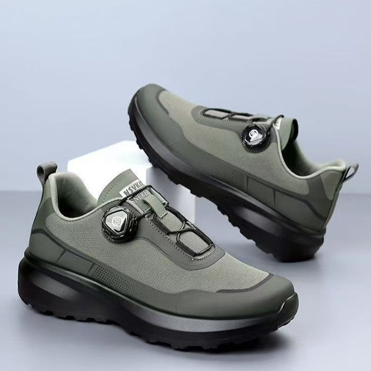Men's Black Dial Knob Sneakers | Slip-On Rotating Button Athletic Shoes with Chunky Sole & Mesh Upper