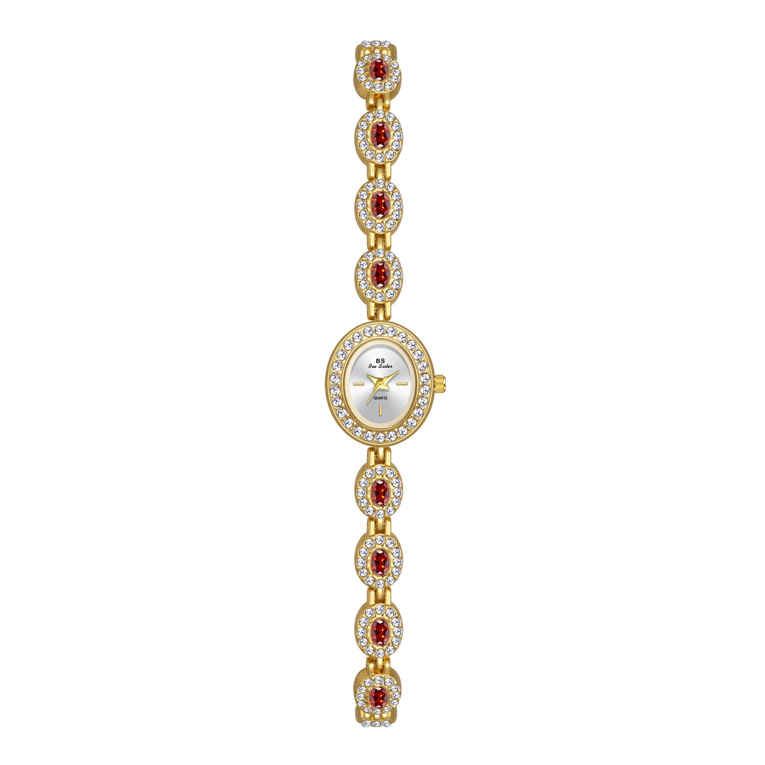 BS Bee Sister Women's Gold Crystal Bracelet Watch | Oval Diamond-Set Luxury Quartz Watch for Ladies