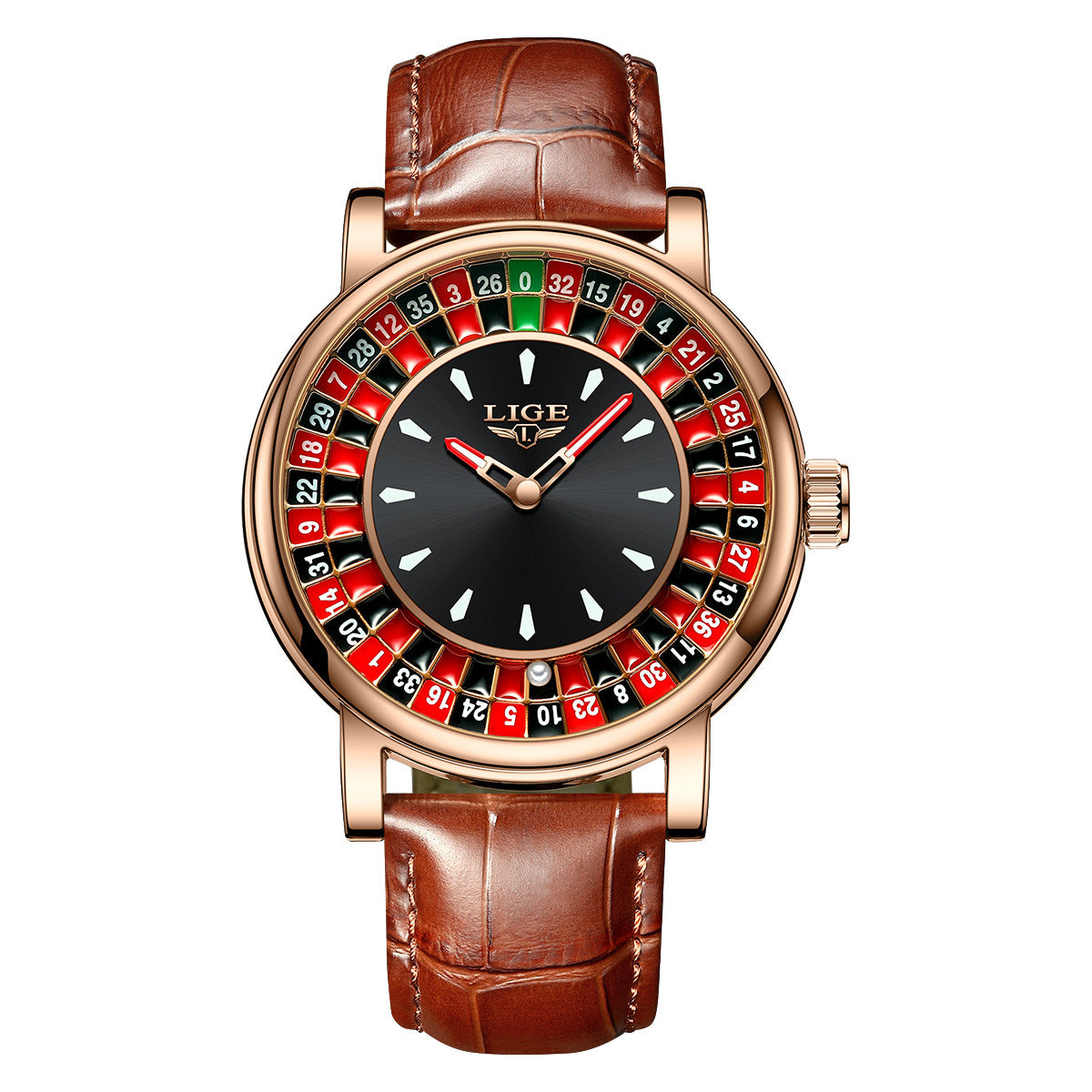 LIGE Casino Roulette Wheel Watch Men | Silver & Black Quartz Dress Watch | Leather Strap Novelty Gambling Timepiece Gift
