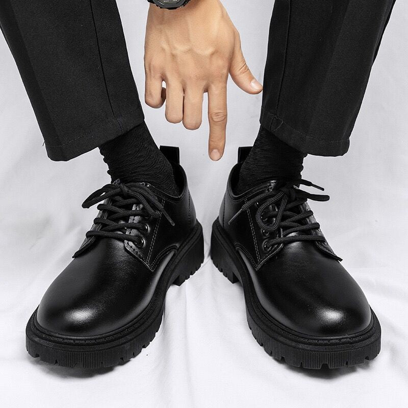 Men's Black Leather Chunky Sole Derby Lace-Up Formal Shoes
