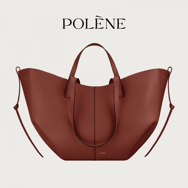 Polene Numero Un Maxi Bag in Marrone Cammello - Autentica Borsa Tote Francese in Pelle | Borsa a Spalla Curva Firmata con Lacci Regolabili