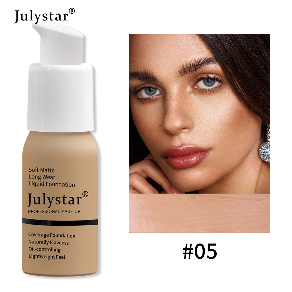 Julystar Professional Soft Matte Long Wear Liquid Foundation | 8 Shades Coverage Foundation | Naturally Flawless Oil-Controlling Lightweight Feel | Full Coverage Pump Bottle Foundation for All Skin Types