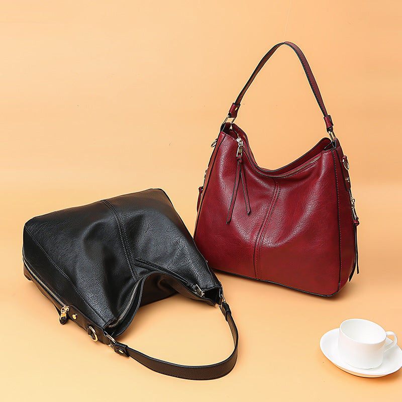 Brown Vegan Leather Hobo Shoulder Bag | Large Women's Tote Crossbody Handbag with Zipper & Tassel Detail