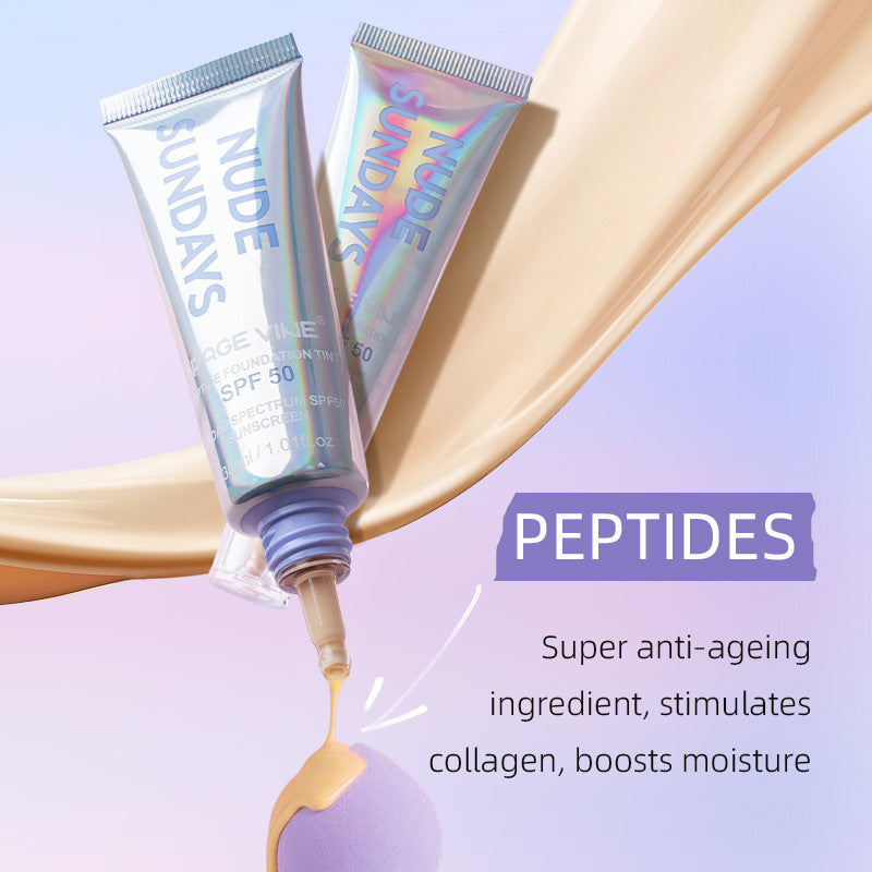 Pagevine Nude Sundays SPF 50+ Getönte Foundation Sonnencreme | Breitspektrum Peptid Gesichts-Sonnencreme 30ml