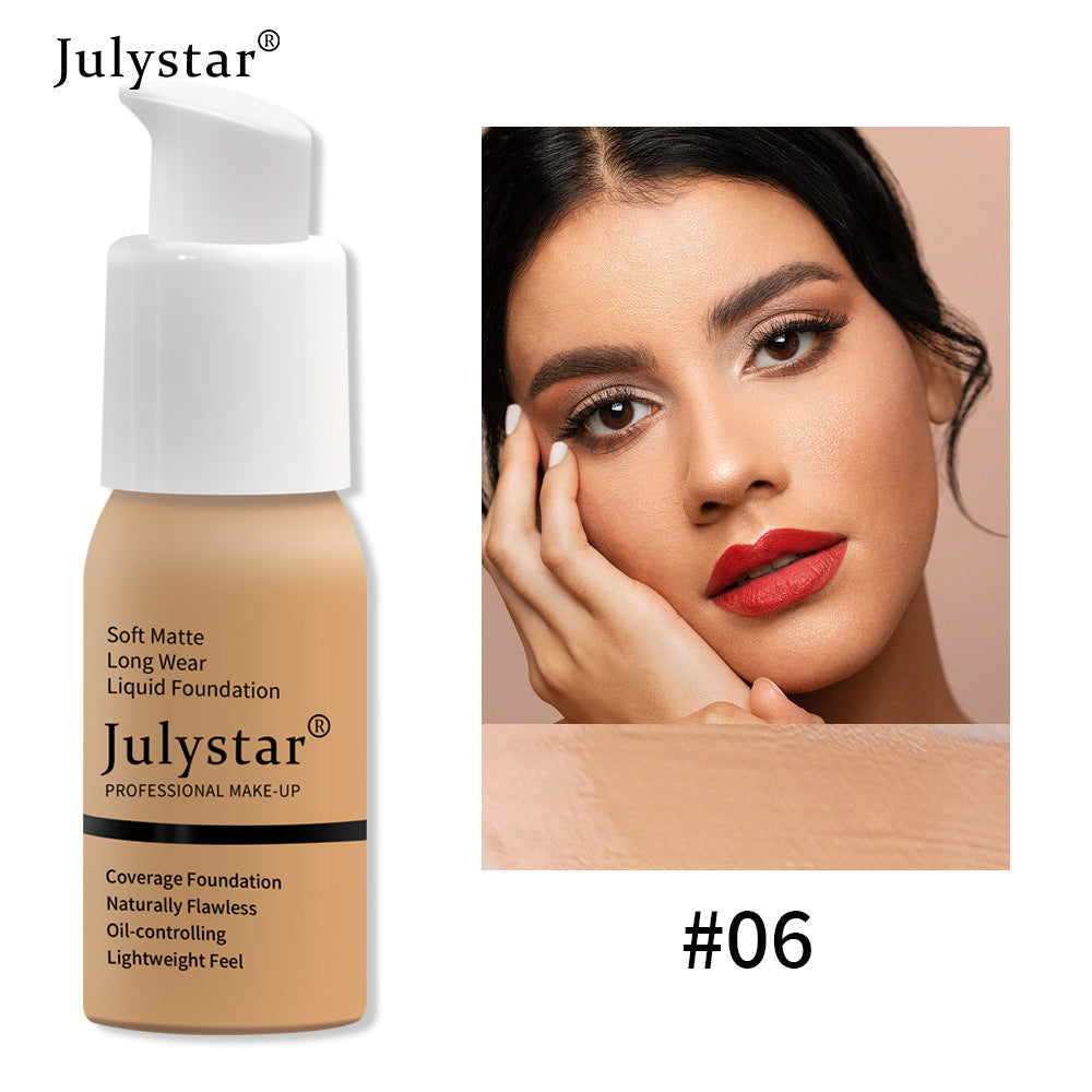 Julystar Professional Soft Matte Long Wear Liquid Foundation | 8 Shades Coverage Foundation | Naturally Flawless Oil-Controlling Lightweight Feel | Full Coverage Pump Bottle Foundation for All Skin Types