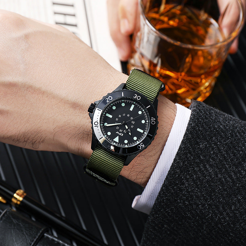 TPW Black Diver Style Watch Men | Luminous Dial Rotating Bezel Silicone Strap Sport Quartz Watch