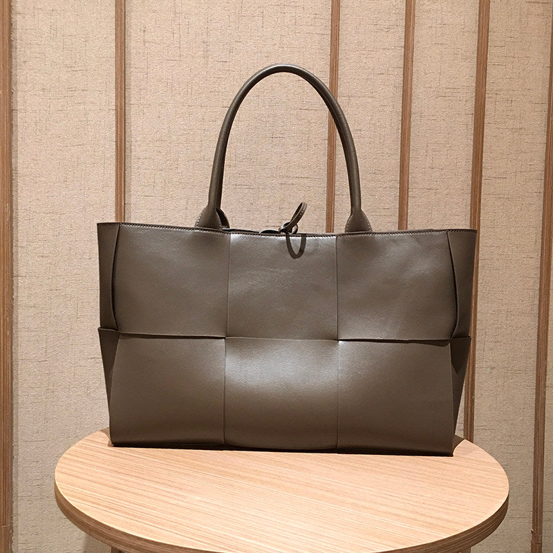 Women's Genuine Leather Woven Tote Bag - Large Intrecciato Weave Handbag in Tan Cognac Brown - Luxury Structured Top Handle Shopper Bag - Designer Inspired Everyday Work Bag