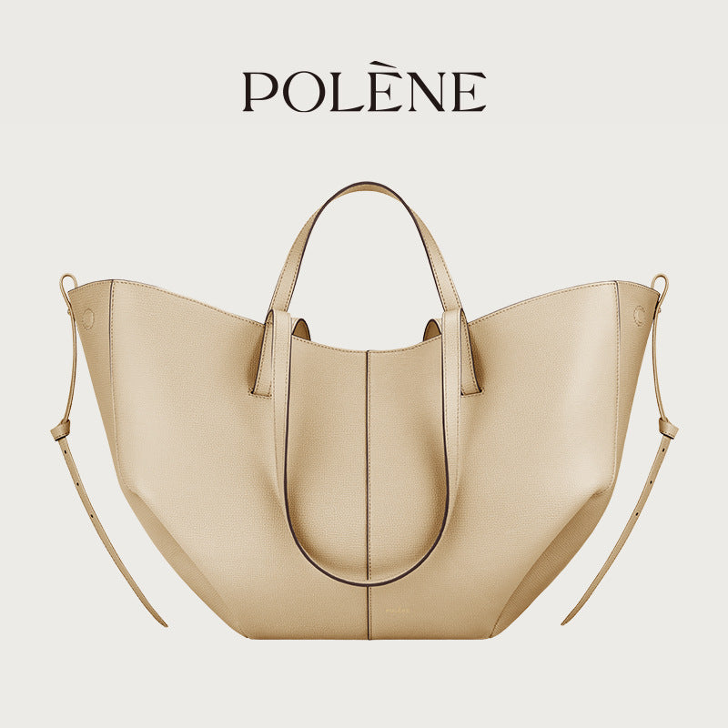 Polene Numero Un Maxi Bag in Marrone Cammello - Autentica Borsa Tote Francese in Pelle | Borsa a Spalla Curva Firmata con Lacci Regolabili
