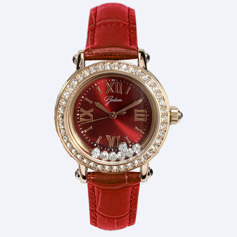 Godan Women's Rose Gold Green Watch | Emerald Dial Floating Diamond Crystal Bezel Roman Numeral Luxury Quartz Watch