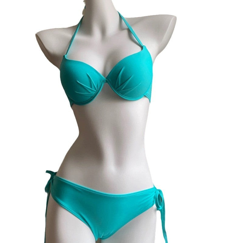 Completo Bikini Fantasia Pied de Poule | Top Push Up Halter Bianco Nero & Slip con Laccetti | Costume da Bagno Due Pezzi Stampa Retrò da Donna