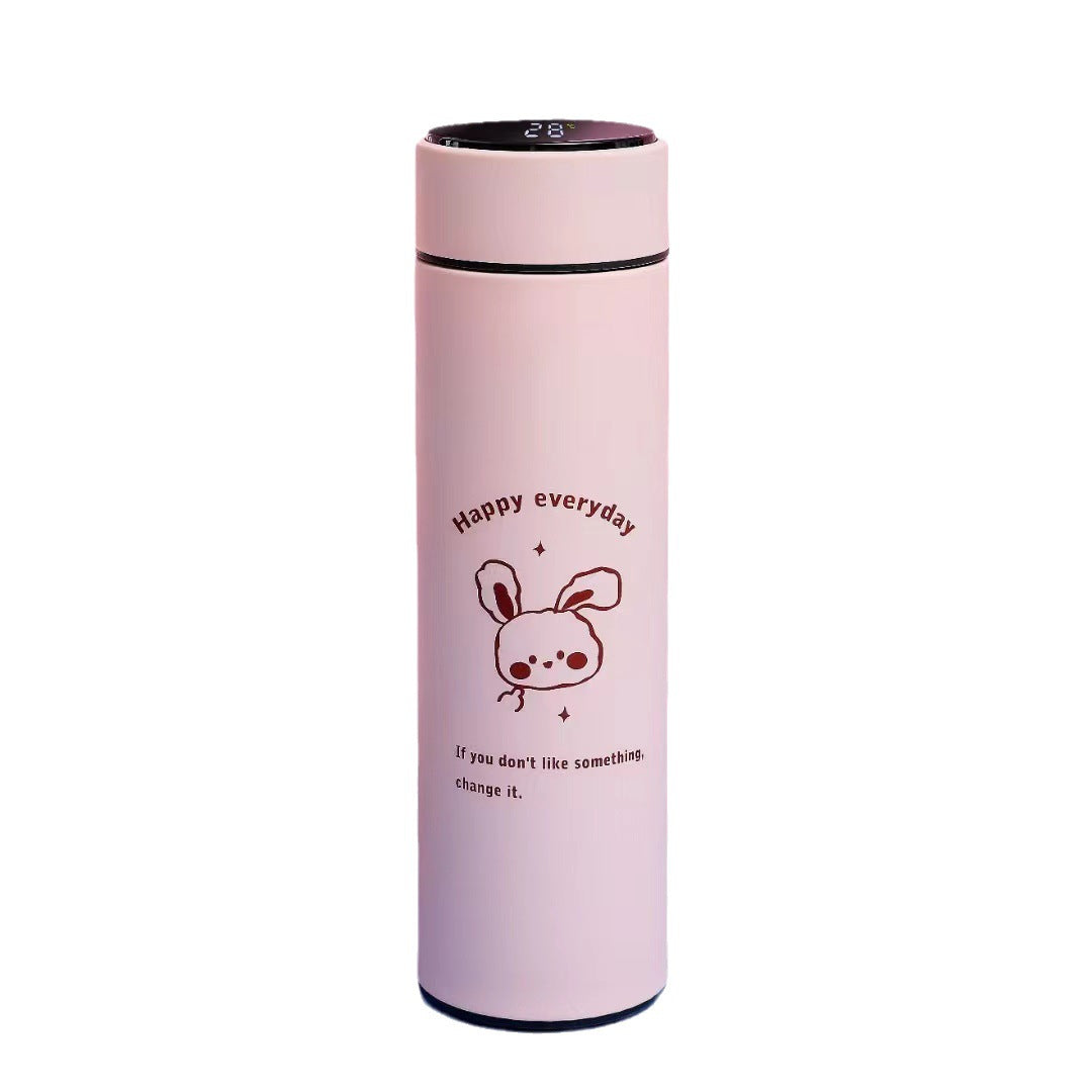 Cute Bunny Smart LED Temperature Display Thermos Bottle | Stainless Steel Insulated Water Bottle | Pink Kawaii Flask