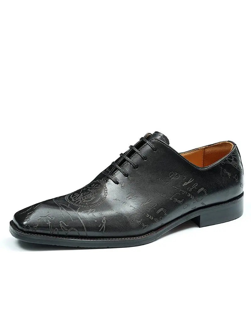 Men's Cognac Embossed Leather Oxford Dress Shoes | Handcrafted Lace-Up Formal Shoes