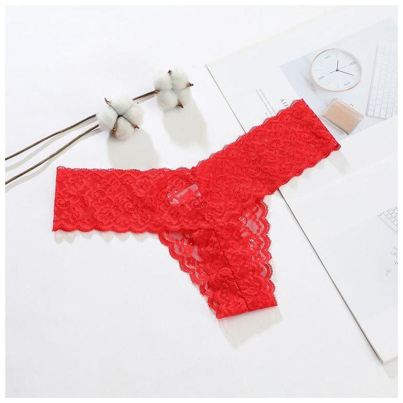 Schwarzer voller Spitzen-Tanga für Frauen, sexy Unterwäsche mit gewelltem Bund, V-Schnitt, freche Höschen, floraler Spitze