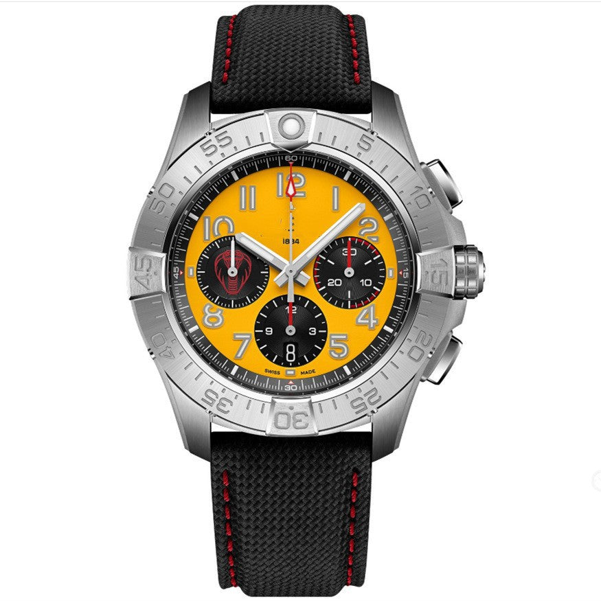 Breitling Chronograph Men's Watch | Salmon Dial Black Subdials Tachymeter Bezel Sand Leather Strap Swiss Made Sport Watch