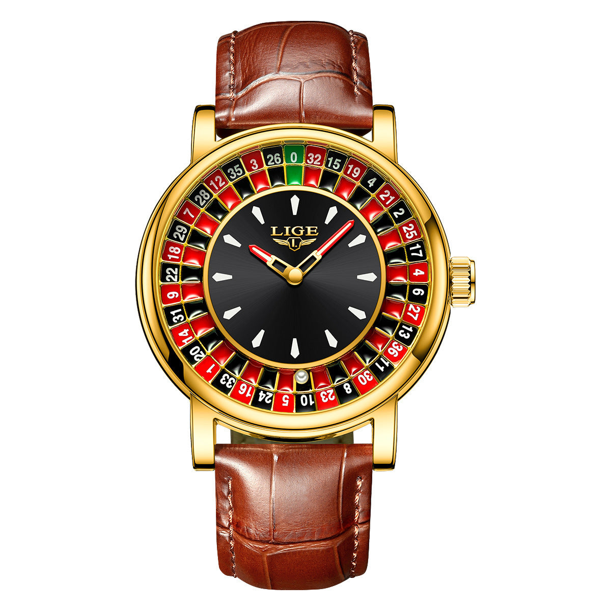 LIGE Casino Roulette Wheel Watch Men | Silver & Black Quartz Dress Watch | Leather Strap Novelty Gambling Timepiece Gift