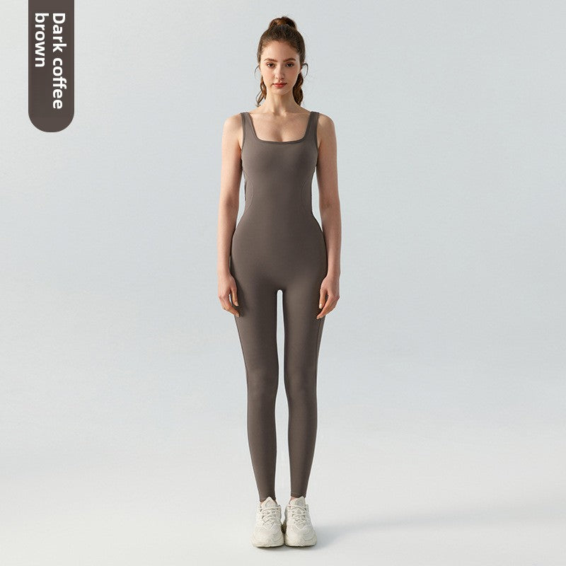 Navy Blue Open Back Yoga Jumpsuit | Women's Athletic One-Piece | High Waist Fitness Romper