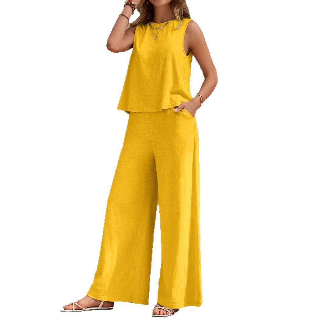 Women's 2-Piece Sleeveless Top & Wide Leg Pants Set | Linen Style Casual Summer Co-ord Outfit | Multiple Colors