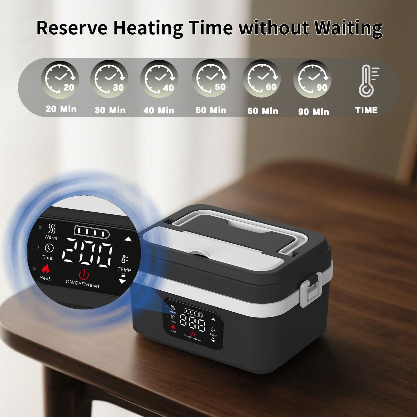 Electric Lunch Box Food Heater with LCD Display Timer & Carry Bag - Portable Self Heating Bento Box Stainless Steel Container for Work