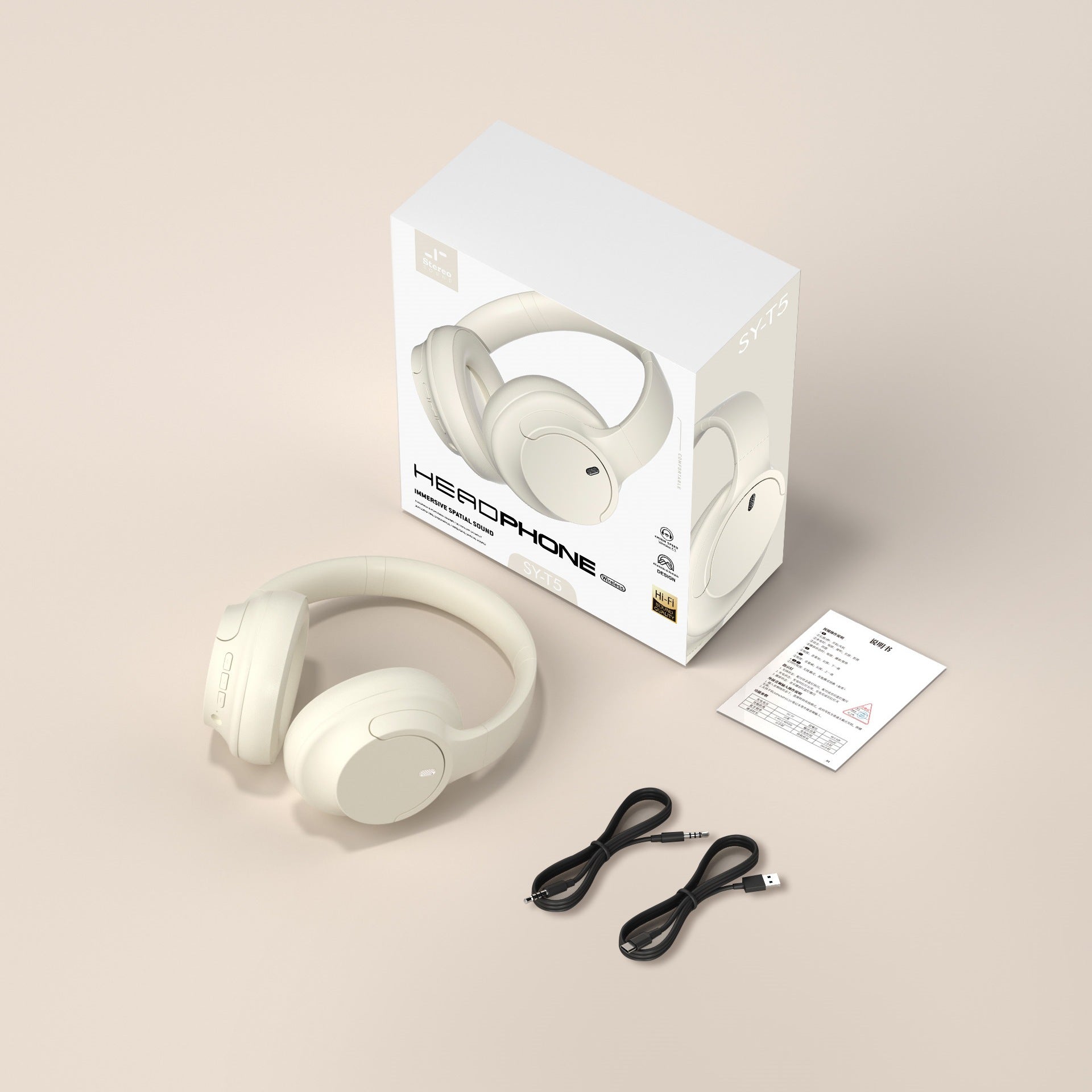 Wireless Bluetooth Over-Ear Headphones 6D Immersive Stereo Sound Foldable On-Ear Headset with Wired Mode USB Charging Cable Mic for Music Gaming Travel School - SY-T4