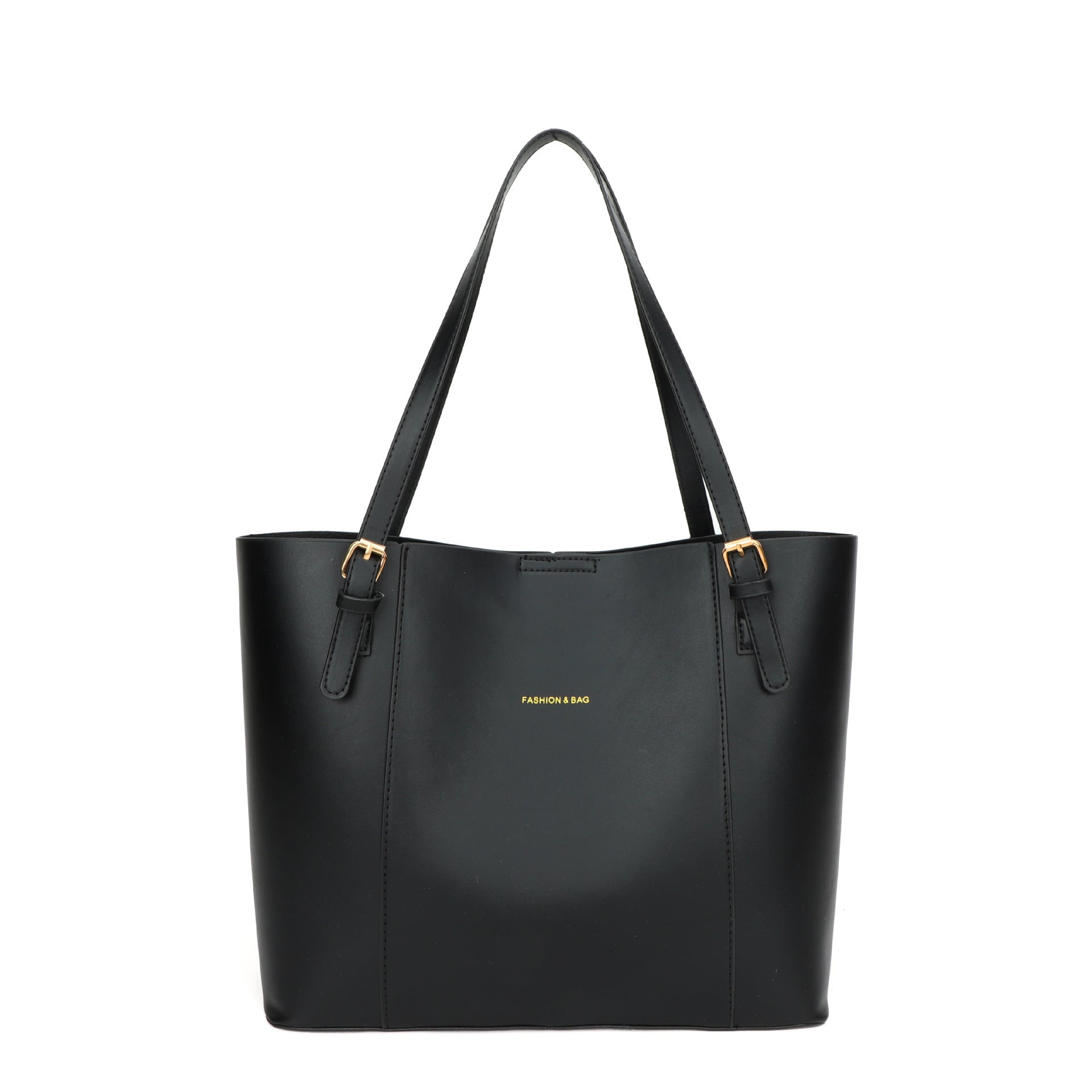 Black Leather Tote Bag - Classic Structured Shoulder Bag with Gold Hardware | Large Work Handbag for Women