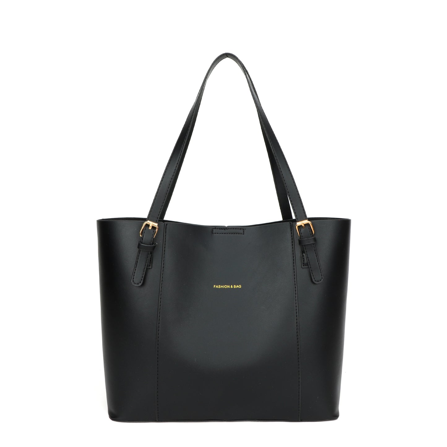 Schwarze Ledertasche – Klassische, strukturierte Schultertasche mit goldfarbenen Beschlägen | Große Business-Handtasche für Damen 