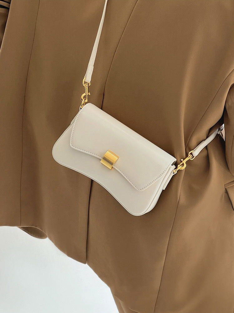 White Mini Shoulder Bag with Gold Hardware | Leather Flap Crossbody Purse | Chic Women's Handbag