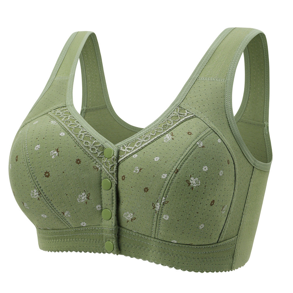 Women's Front Closure Wireless Bra | Floral Print Wide Strap Full Coverage Snap Button Bra | Comfort Bra for Seniors