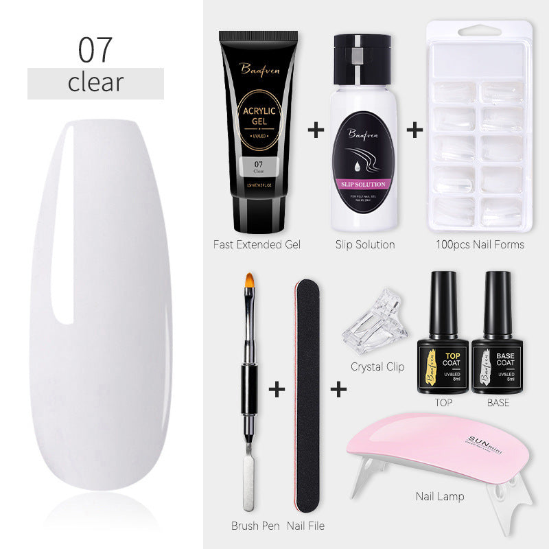 Baafven 11PCS Acrylic Gel Nail Extension Kit | Poly Gel Set with UV LED Nail Lamp, Top & Base Coat, Nail Forms & Tools