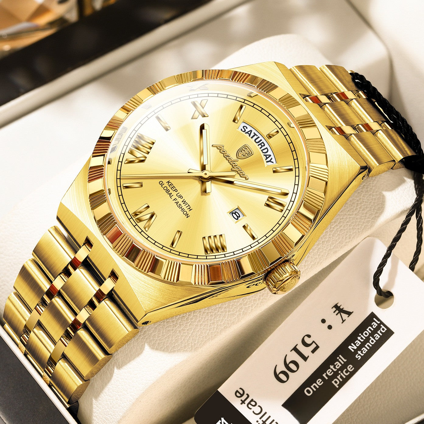 Poedagar Silver Stainless Steel Black Dial Luxury Watch | Day Date Roman Numeral Men's Dress Watch | Waterproof Quartz Wristwatch