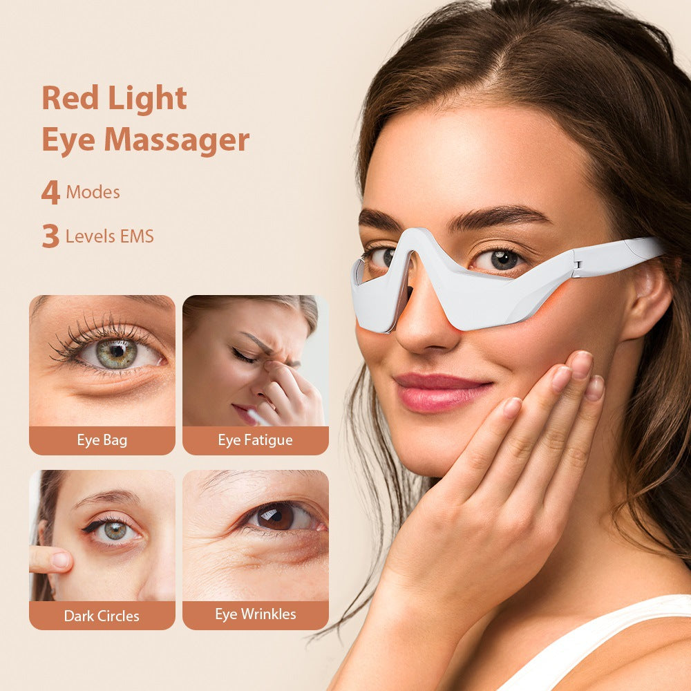 Red Light Eye Massager with EMS & 4 Modes | Anti-Aging Eye Therapy Device for Dark Circles & Puffiness