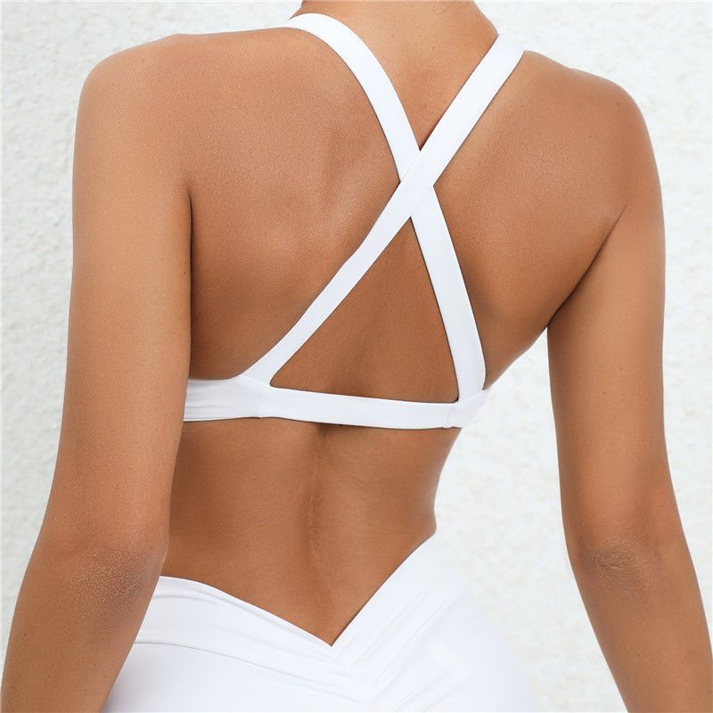 Women's Cross Front Sports Bra | Deep V-Neck Twist Crop Bra | Racerback Wireless Yoga Bralette