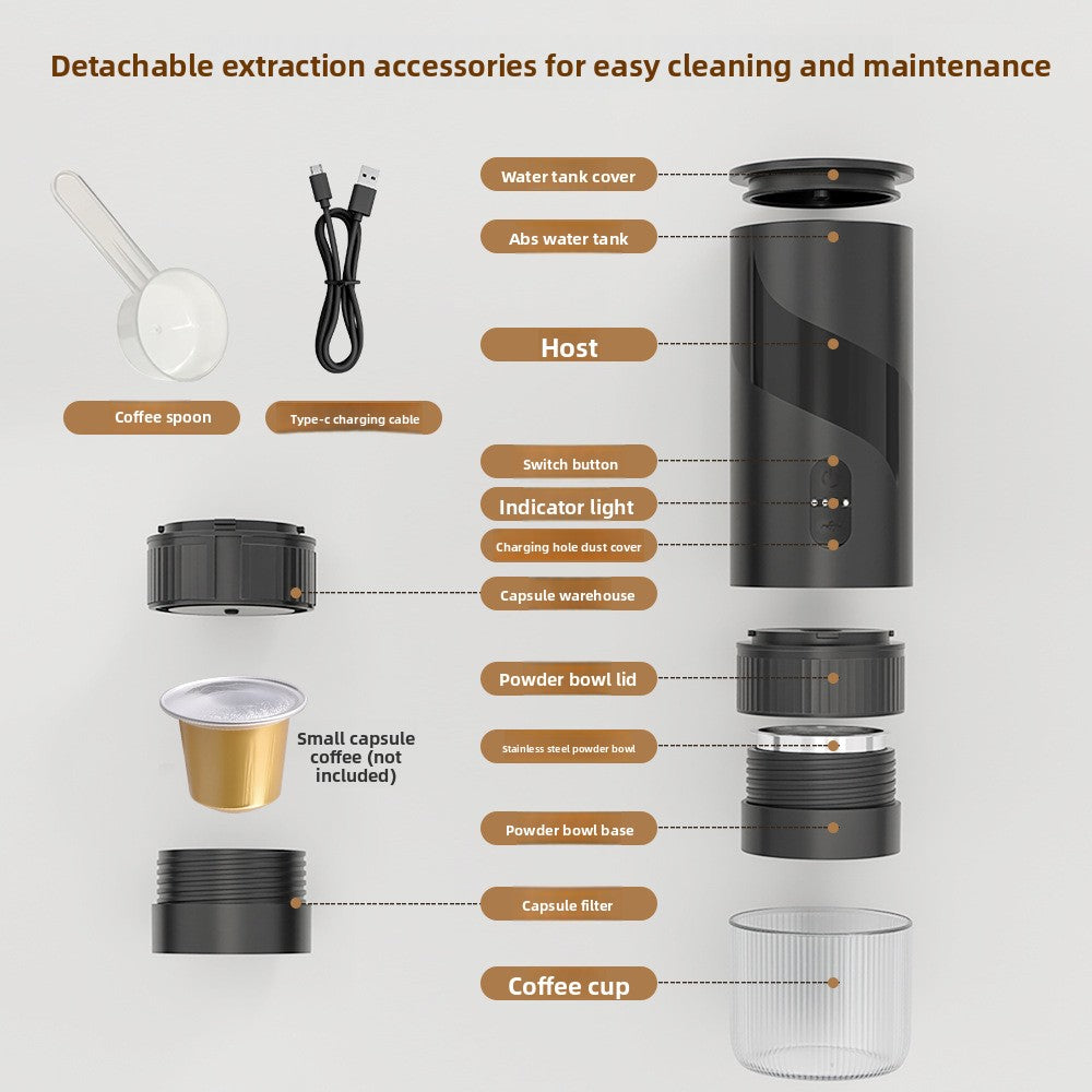 Macchina da caffè espresso portatile ricaricabile tramite USB, per capsule e caffè macinato, mini da viaggio | Macchina da caffè espresso elettrica portatile per auto, campeggio, ufficio