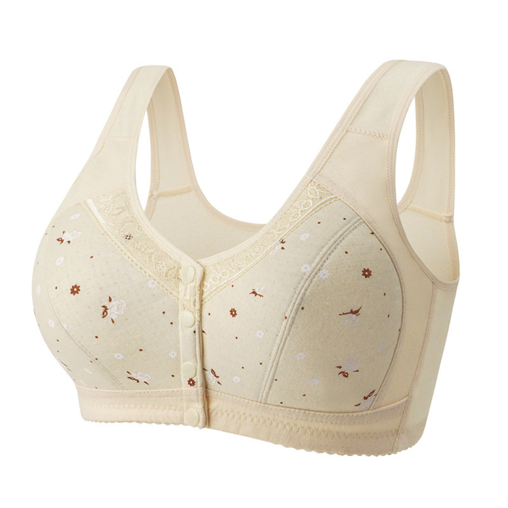 Women's Front Closure Wireless Bra | Floral Print Wide Strap Full Coverage Snap Button Bra | Comfort Bra for Seniors