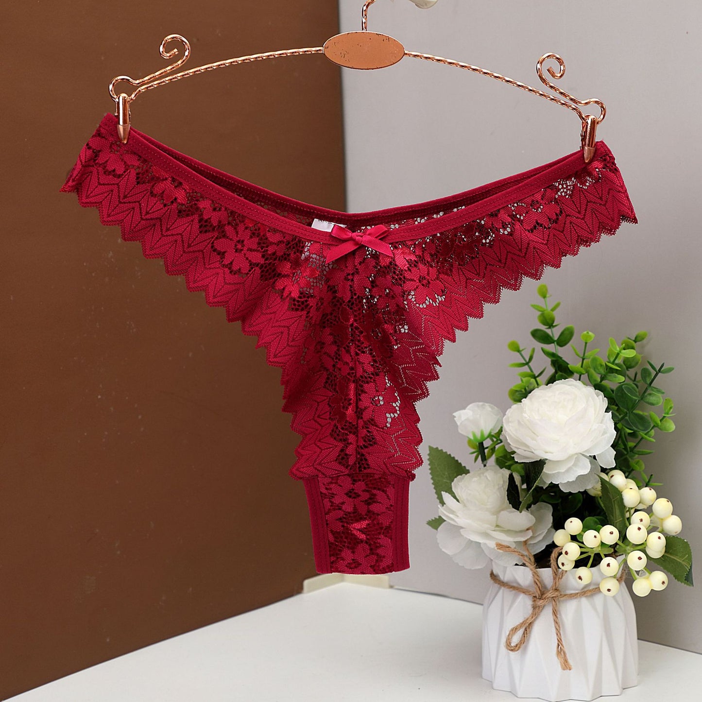 Black Floral Lace V-Cut Panties with Bow Detail | Women's Sexy Scalloped Cheeky Underwear | Low Rise Lace Bikini Briefs