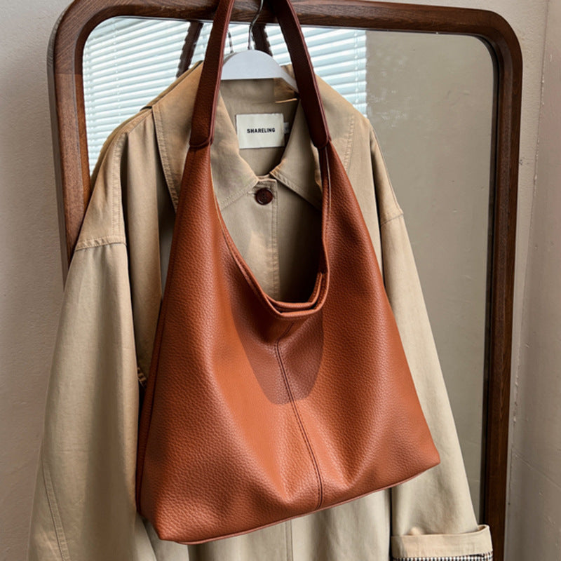 Black Leather Hobo Bag Slouchy Shoulder Handbag | Minimalist Soft Leather Tote