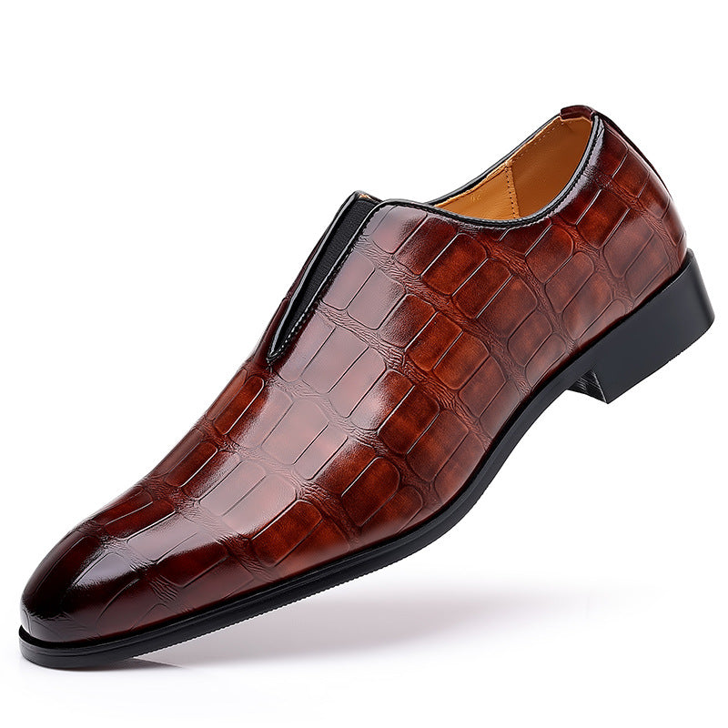 Men's Brown Croc Embossed Slip-On Oxford Formal Dress Shoes