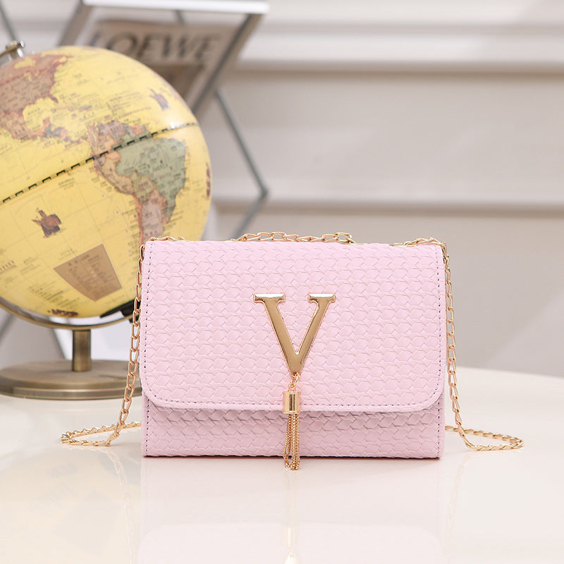 Beige Python Embossed Crossbody Bag with V Logo - Chain Strap Evening Bag with Gold Tassel | Designer Inspired Clutch