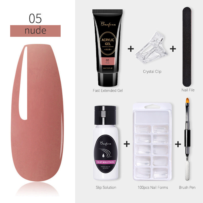 Baafven 11PCS Acrylic Gel Nail Extension Kit | Poly Gel Set with UV LED Nail Lamp, Top & Base Coat, Nail Forms & Tools