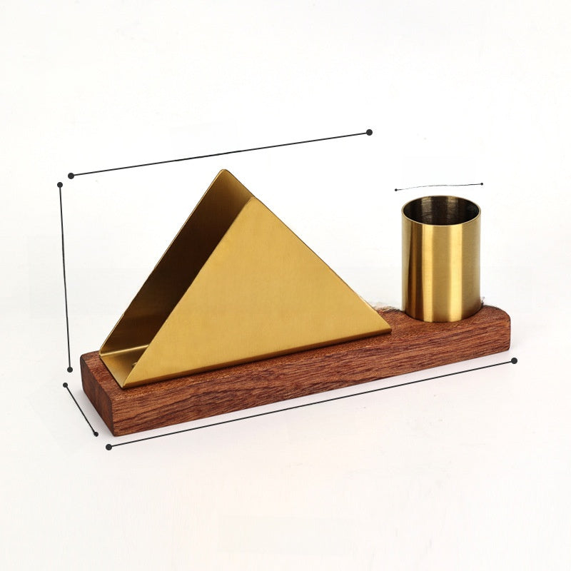 Gold & Walnut Wood Desk Organizer Set | Business Card Holder & Pen Cup | Luxury Office Accessories | Modern Minimalist Desktop Organizer
