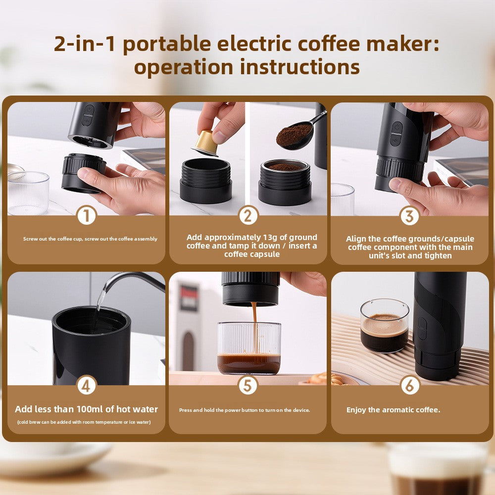 Macchina da caffè espresso portatile ricaricabile tramite USB, per capsule e caffè macinato, mini da viaggio | Macchina da caffè espresso elettrica portatile per auto, campeggio, ufficio