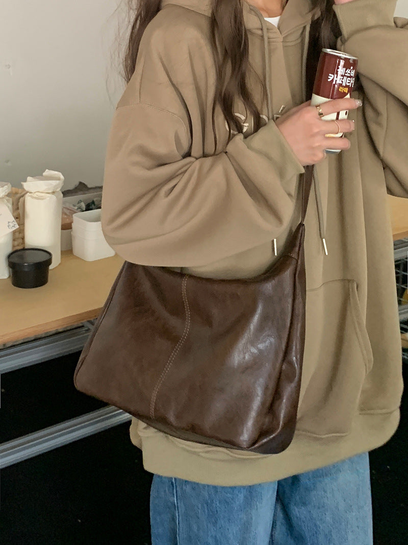 Brown Leather Slouchy Hobo Bag - Soft Shoulder Bag with Single Strap | Casual Everyday Tote in Chocolate Brown