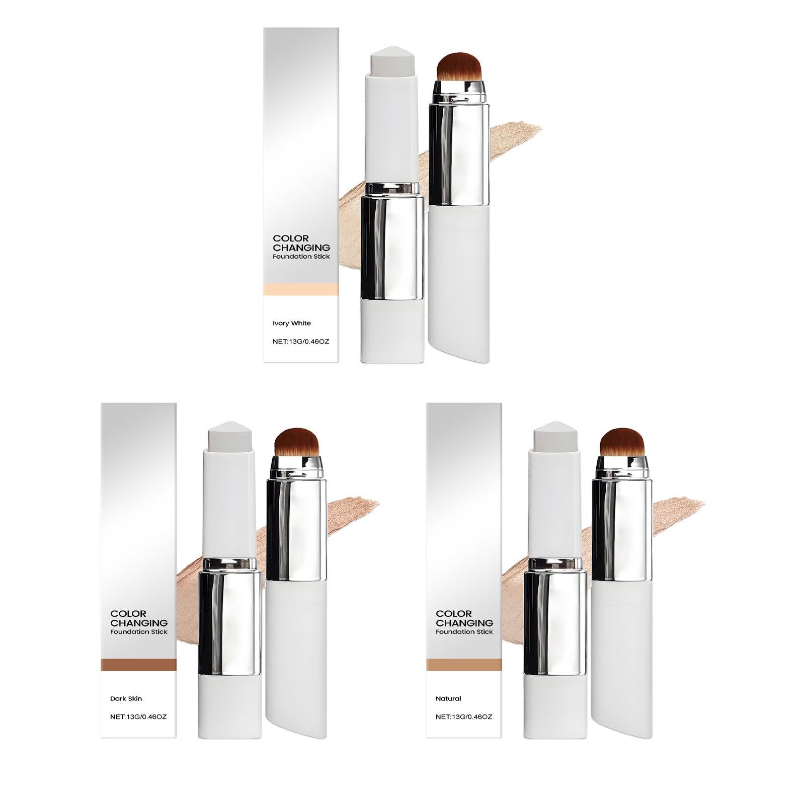 Zephoco Color Changing Foundation Stick Natural Shade | 13g Skin Tone Adaptive Foundation Stick with Built-In Brush | Full Coverage Seamless Complexion Makeup for Medium Natural Skin Tones | All Skin Types