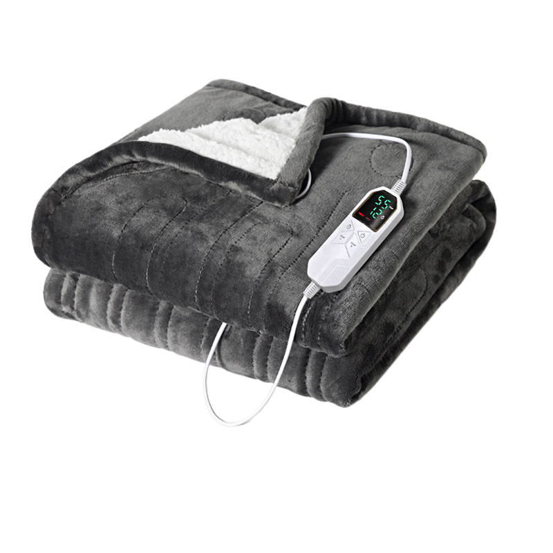 Electric Heated Blanket with LED Digital Controller | Soft Flannel & Sherpa Reversible Throw | Fast Heating, Multiple Heat Settings ? Gray