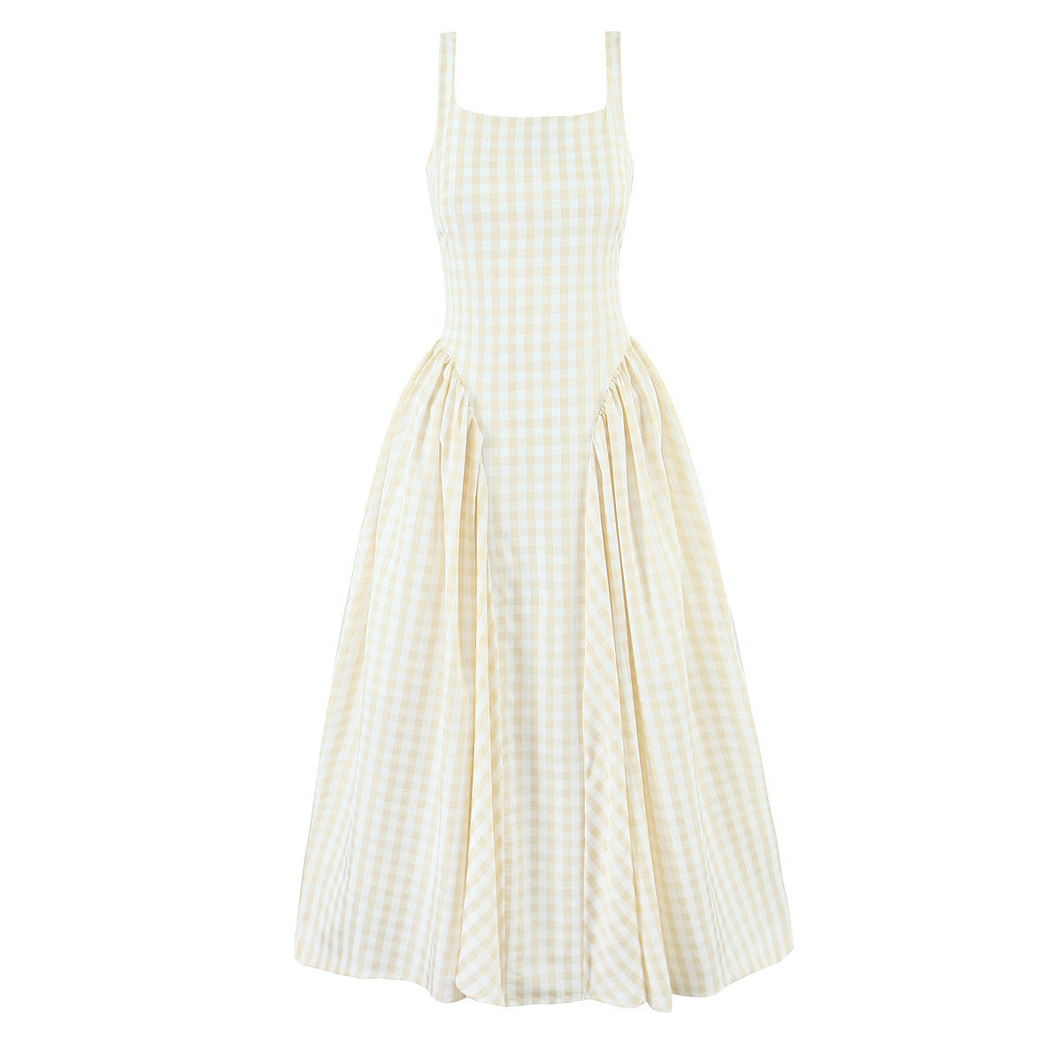 Pink Gingham Tie Strap Midi Dress | Square Neck Full A-Line Skirt Corset Dress | Women's Coquette & Vintage Party Dress