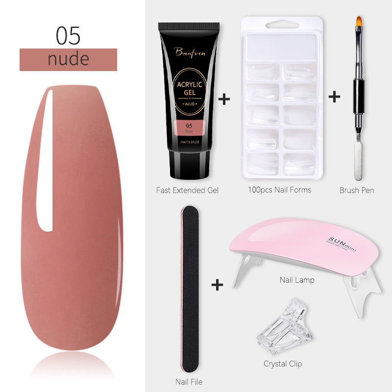 Baafven 11PCS Acrylic Gel Nail Extension Kit | Poly Gel Set with UV LED Nail Lamp, Top & Base Coat, Nail Forms & Tools