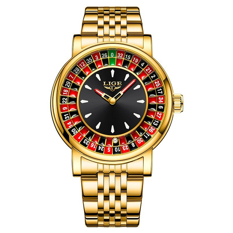LIGE Casino Roulette Wheel Watch Men | Silver & Black Quartz Dress Watch | Leather Strap Novelty Gambling Timepiece Gift